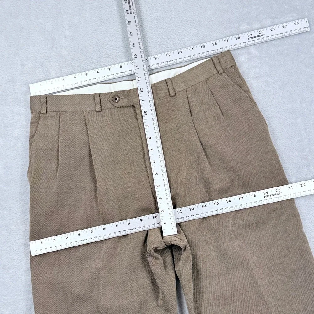 Vintage Chaps Ralph Lauren Pleated Wool Trousers Mens 34x31 Tan Dress Pants